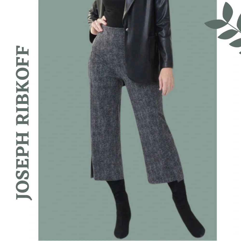 Joseph Ribkoff Grey Black
Herringbone Cropped Pull On Knit
Pant Size  6